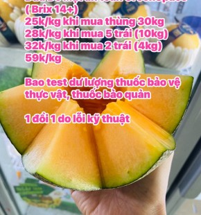 Big sale chỉ 25k/kg khi mua thùng 30kg. 28k/kg khi mua 5 trái , 32k/kg khi mua 2 trái , bán lẻ 59k/kg